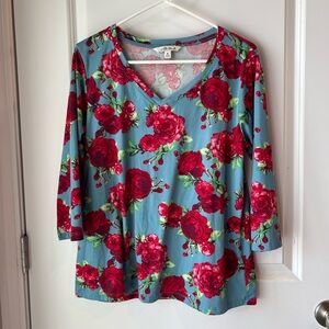 The Pioneer Woman Red and Blue Floral Top. Medium